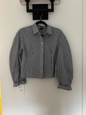 GAP Navy and White Striped Button-Down Shirt